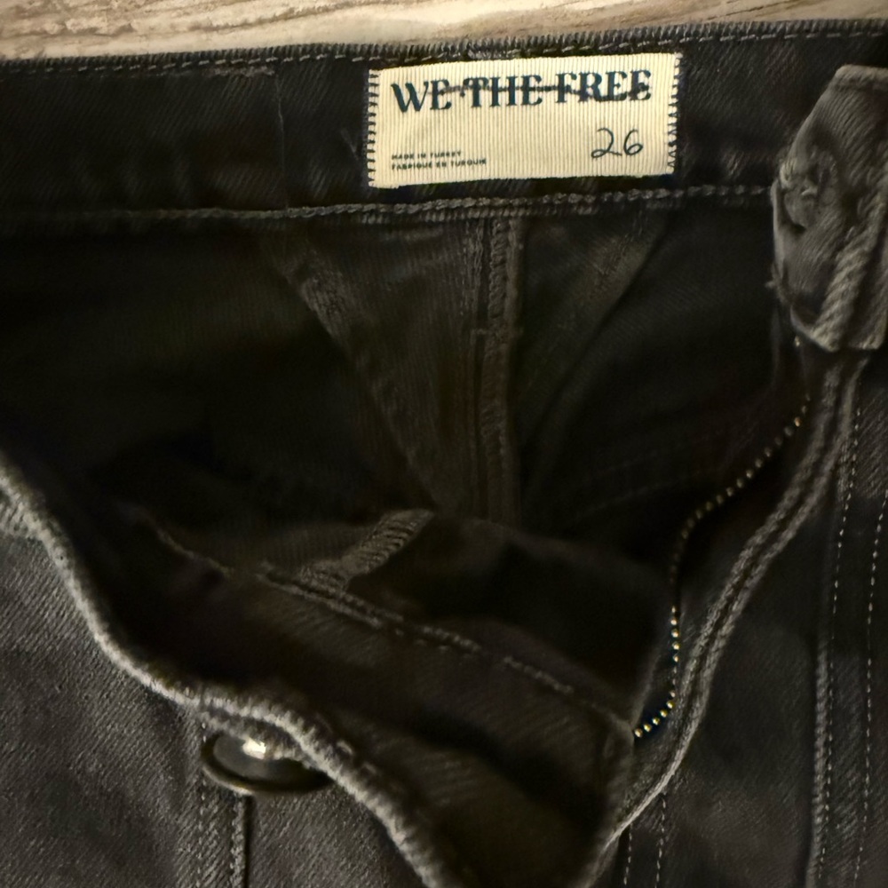 Free People Black Olsen Cuffed Barrel jeans